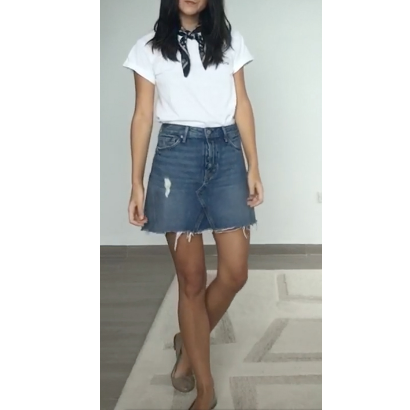 GRLFRND Denim Skirt Outfit