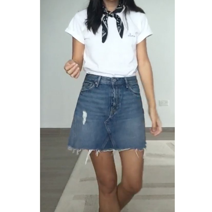 GRLFRND Denim Skirt Outfit