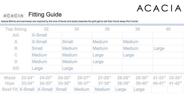 Acacia One Piece Size Chart