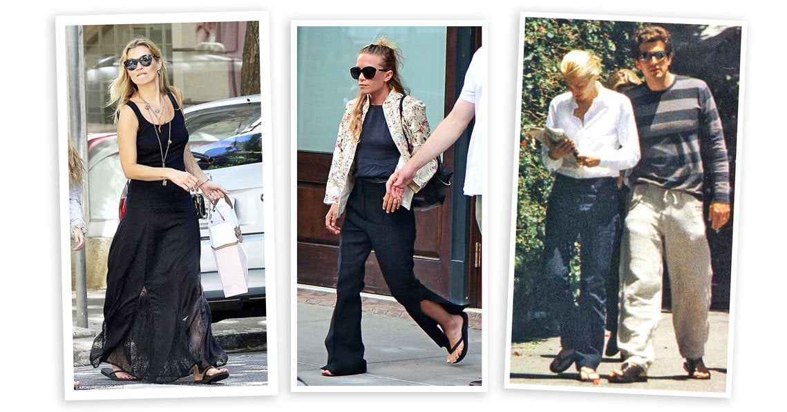 Kate Moss, Mary-Kate Olsen, and CBK in stylish flip flop outfits