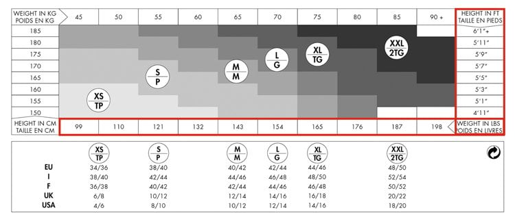 On The Go Hosiery Size Chart