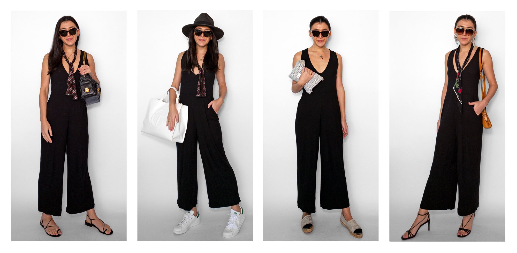 How to wear a black wide leg jumpsuit