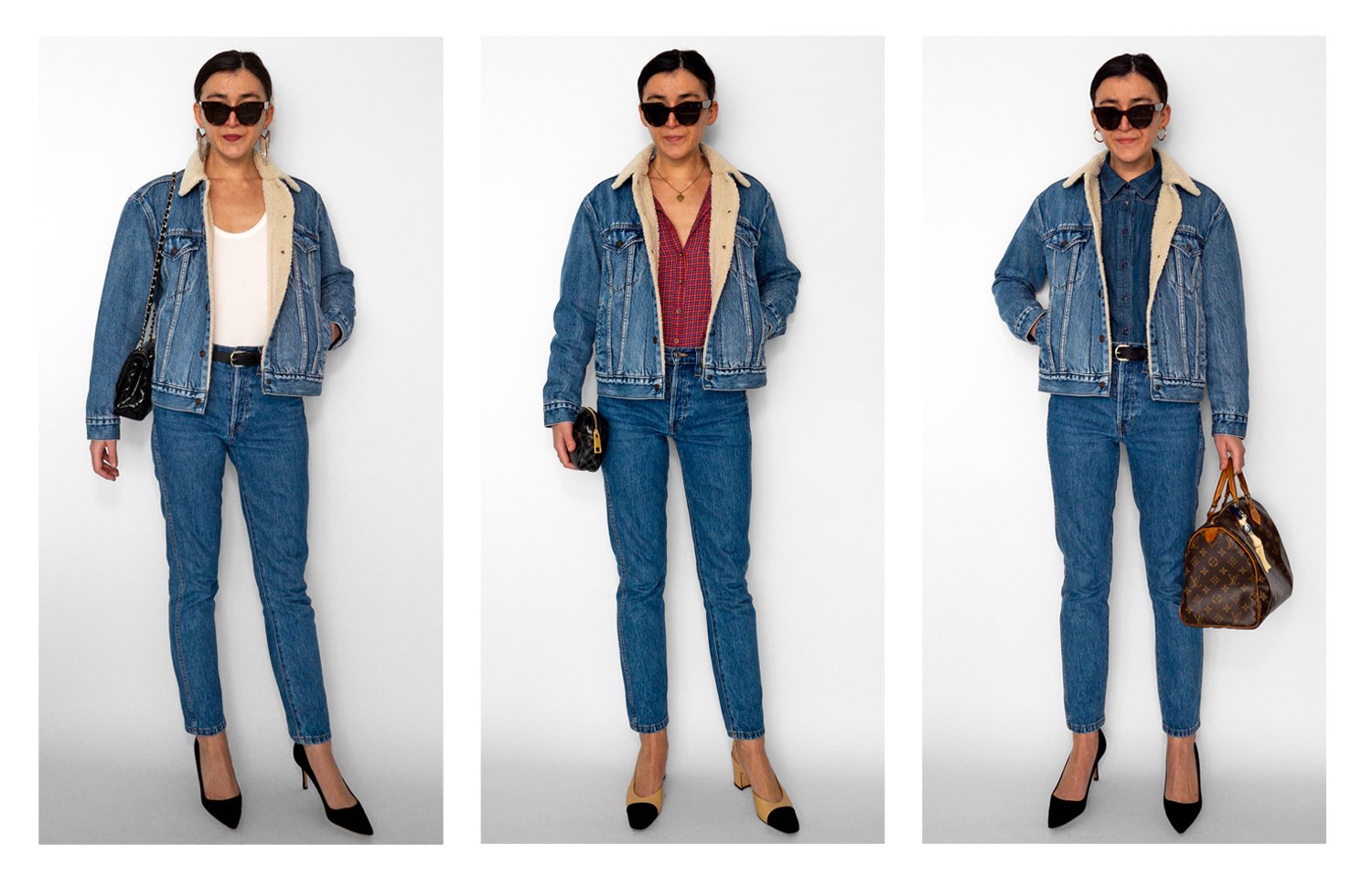 shearling denim jacket with blue jeans outfits