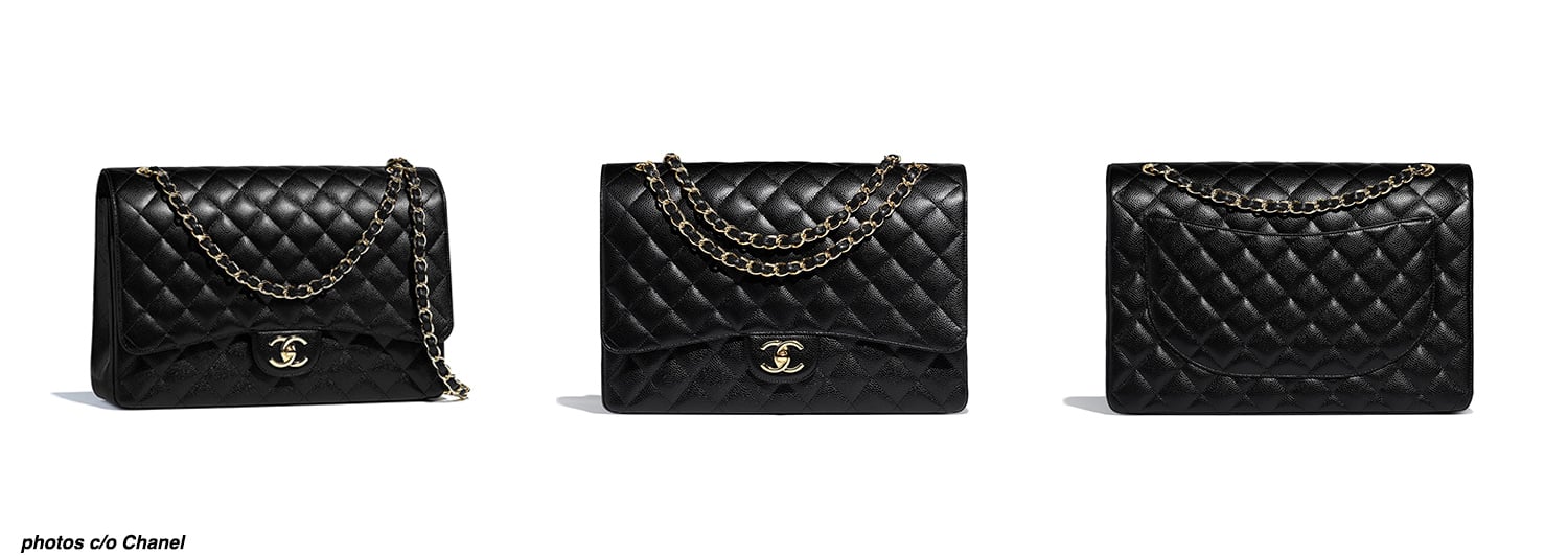 CHANEL Maxi Caviar Leather Jumbo Double Flap Shoulder Bag Black-US