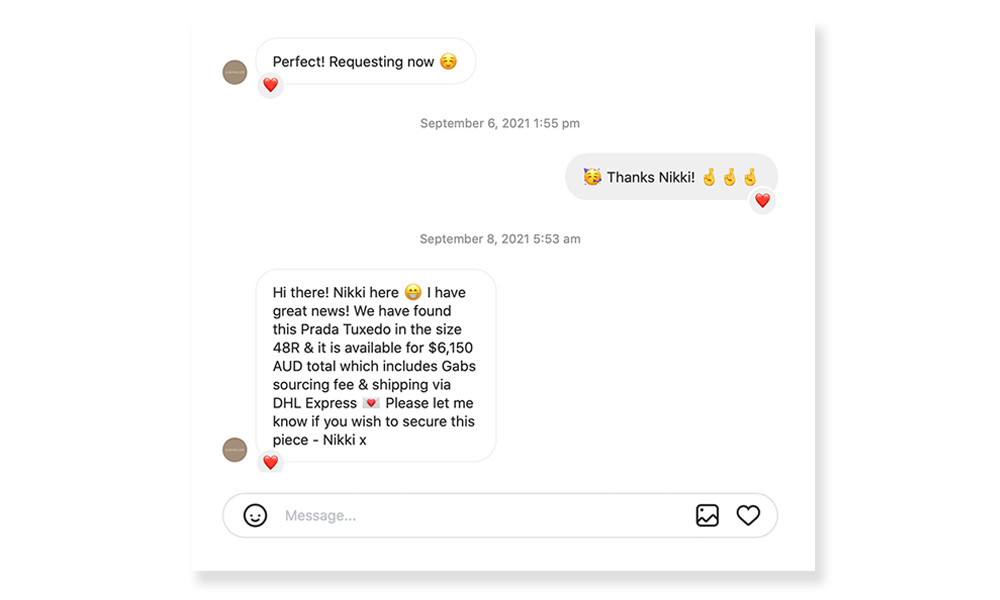 An Instagram DM exchange showing how Gab Waller's service works