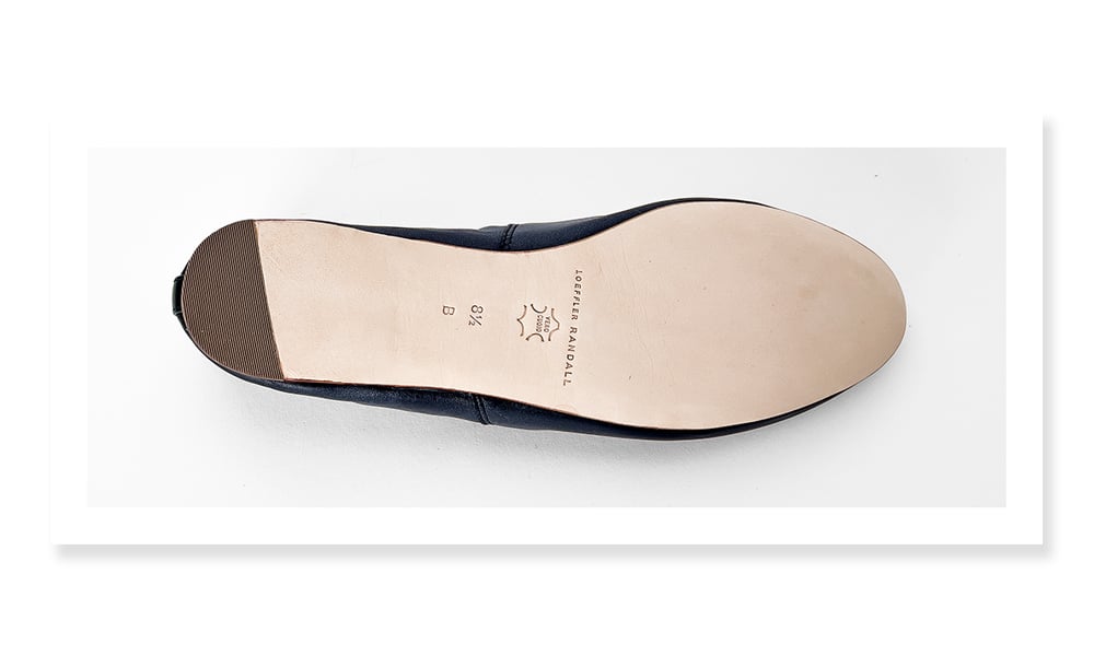 Photo showing that Loeffler Randall ballet flats have a leather sole