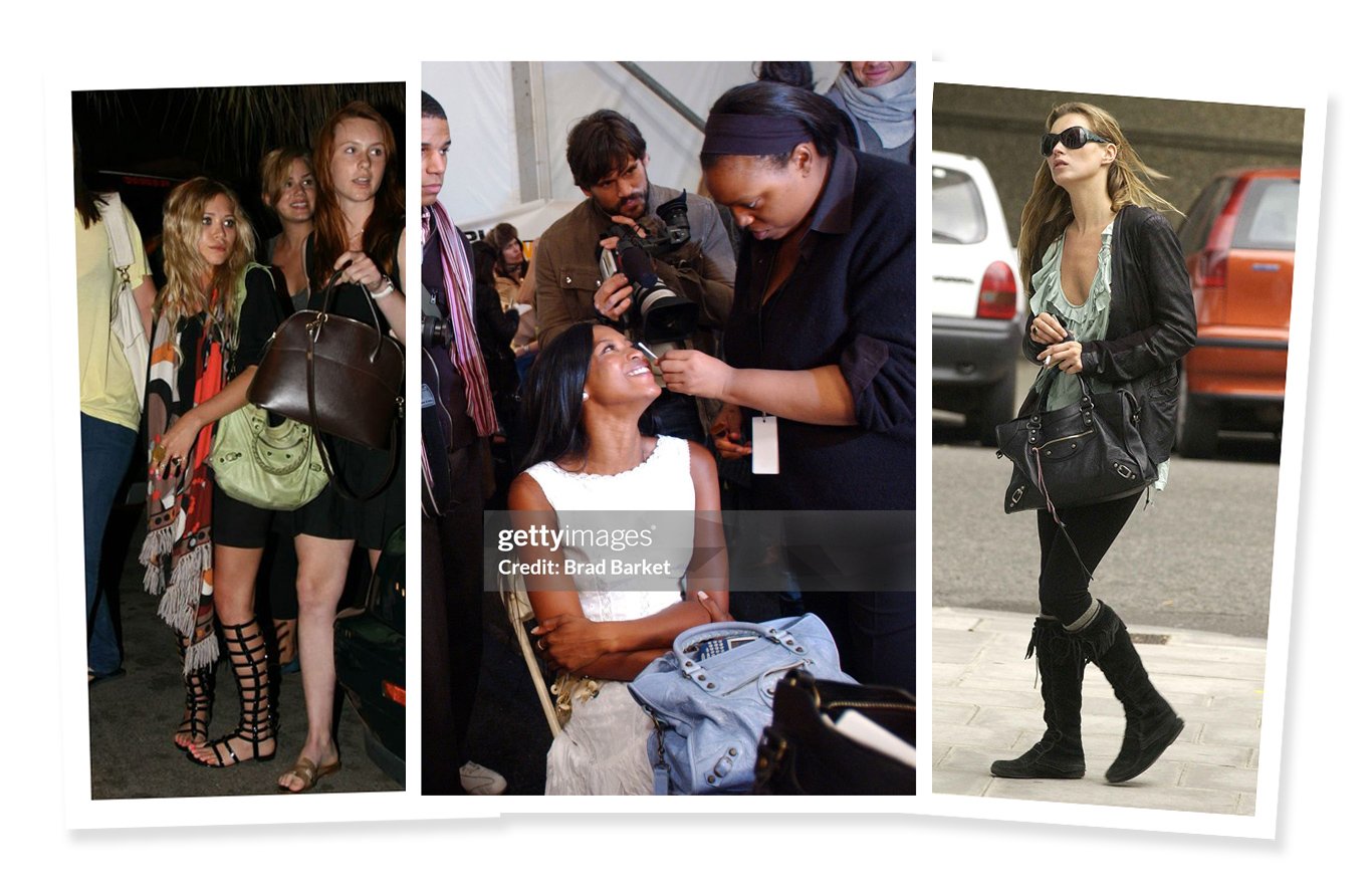 Mary-Kate Olsen, Naomi Campbell, and Kate Moss carrying Balenciaga City bag